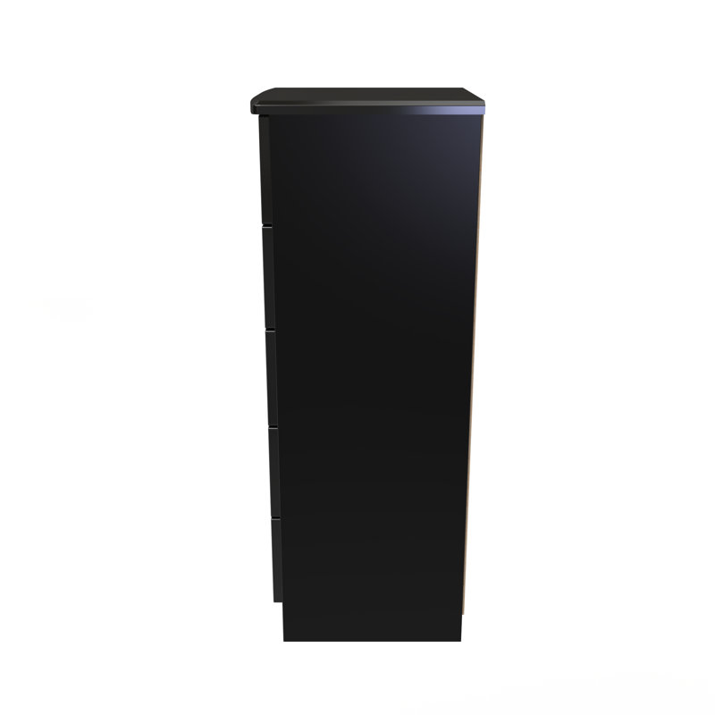 Fully Assembled Leodis 5 - Drawer Chest of Drawers, Black Gloss