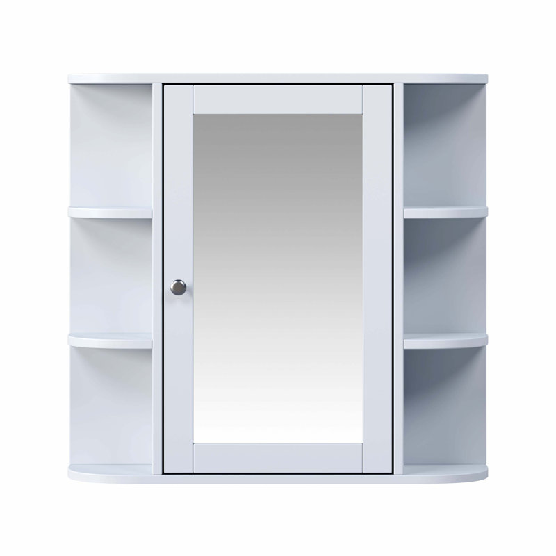 Bathroom Wall Storage Cabinet With Mirror, Adjustable Shelves, And Open Compartments,  For Organized And Stylish Bathrooms