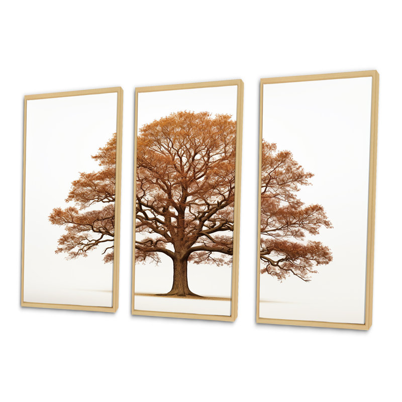 «Brown Oaks Outline II», ensemble d'art sur toile de chêne, Cadre naturel flottant, H 32 po x l 48 po x P 1 po