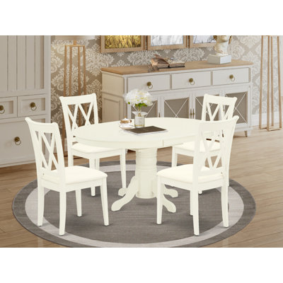 5 Piece Dining Set Includes an Oval Dining Room Table with Butterfly Leaf and 4 Linen Fabric Upholstered Chairs, Linen White