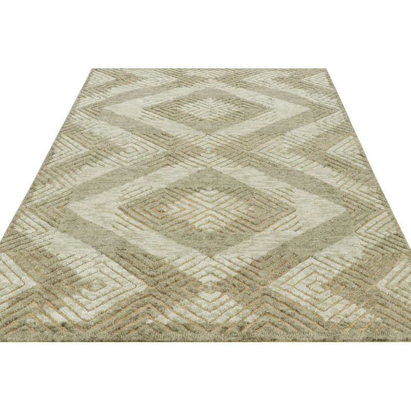 Moroccan Hand Knotted Geometric Area Rug, Rectangle 10' x 14'
