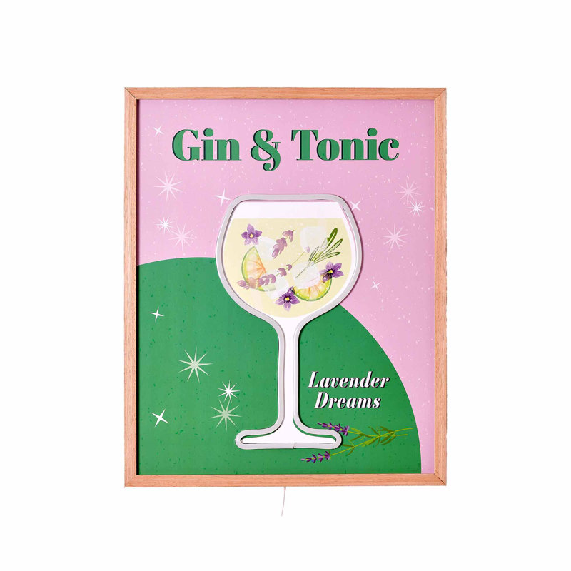 Trinx Tipsy Gin & Tonic Framed LED Lavender Dreams Wall Decor - 16" x 20"