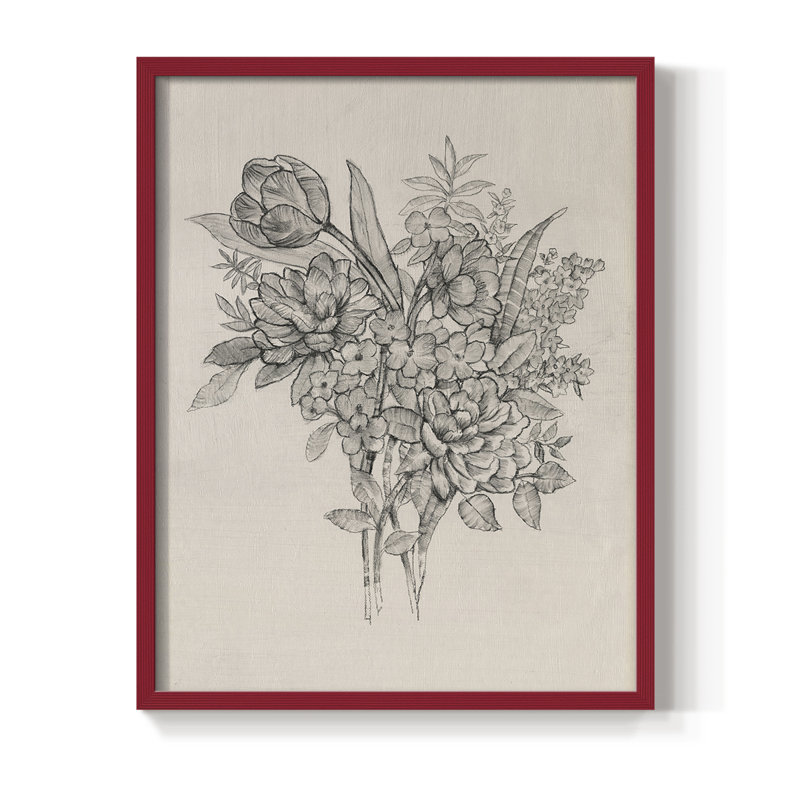 Floral Bouquet I, reproduction encadrée - bois massif, Cadre simple rouge, H 10 po x l 8 po