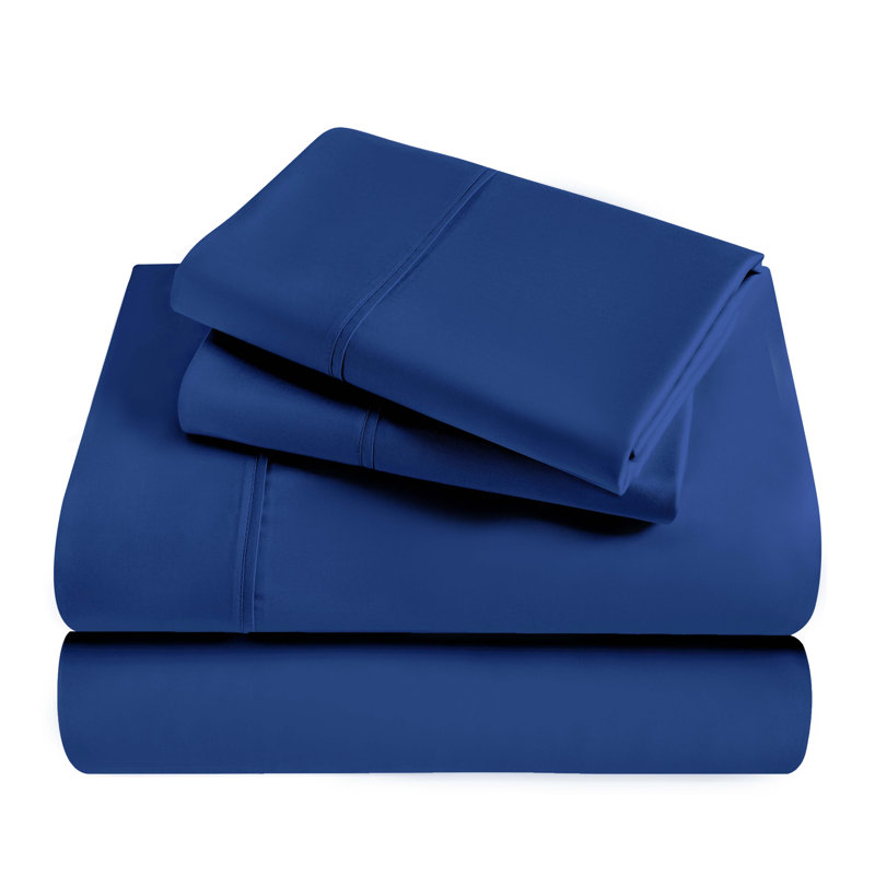 Modal From Beechwood 300 Thread Count Lightweight Cooling Solid Deep Pocket Bed, Navy Blue, California King Sheet Set