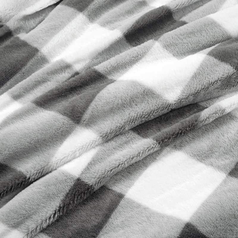 Light Gray Twin Plaid Faux Fur Comforter Set