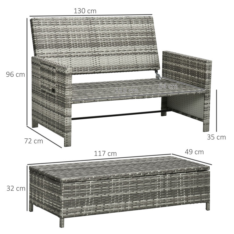 Kyshawn 130cm Wide Straight Wicker Loveseat with Cushions
