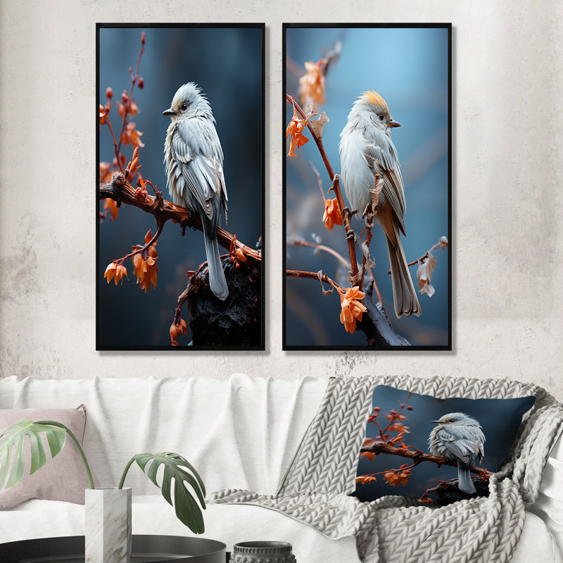 Bird Ethereal Roost - Ensemble de 2 décorations murales oiseaux, H 28 po x l 25 po, Cadre noir