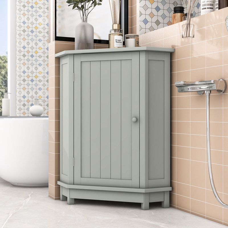 Armoire de rangement de coin triangulaire avec tablettes intérieures réglables, Gris