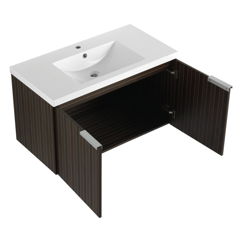 Armoire de salle de bain 36 po avec lavabo en résine. Zone de révélation à fermeture douce, fixation murale. Rayures en option. Capacité de rangement suffisante. Ingress, Sense. Ample facilité