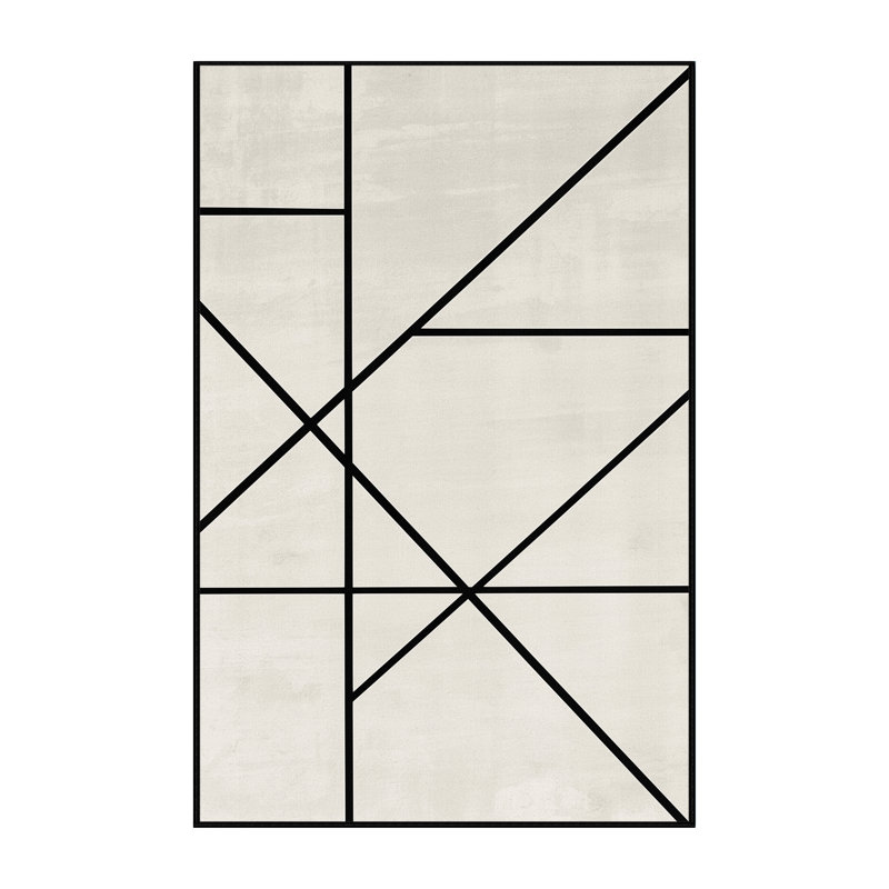 Machine Washable Parkchester Minimalist Geometric Rug in Beige – Black Binding, 7x10
