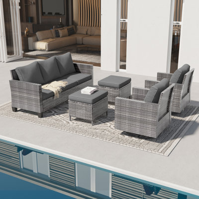 5 - Person Wicker Swivel Rocker Chair Outdoor Seating Group with Cushions