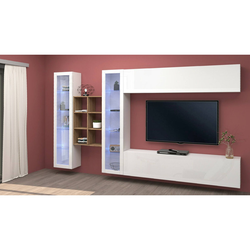 Carlanne Rectangle Accent Cabinet, Glossy White/Maple