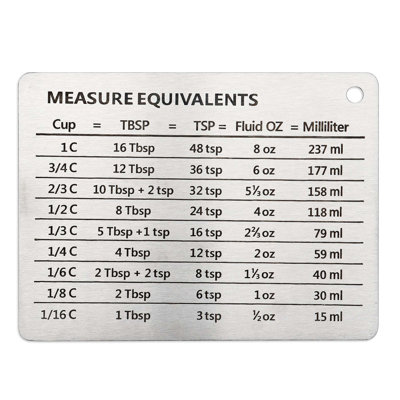 Magnetic Kitchen Measurement Conversion Chart Stainless Steel Refrigerator Magnet Fridge Magnet