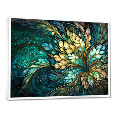 Turquoise, art nouveau, feuilles spirales - Botanicals, impression d'art mural