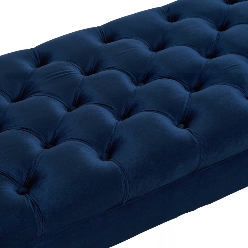Upholstered Window Bench with Tufted Button, Navy