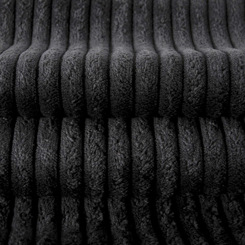 Striped Corduroy Throw Pillow, Solid Color Textured Decorative Pillow, Polyester, Black, Square 22"