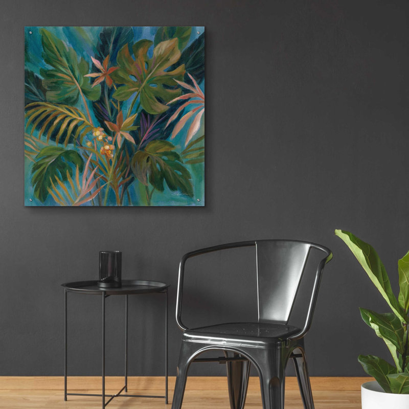 «Midnight Tropical Leaves» par Silvia Vassileva - peinture sans cadre, H 36 po x l 36 po x P 0,2 po