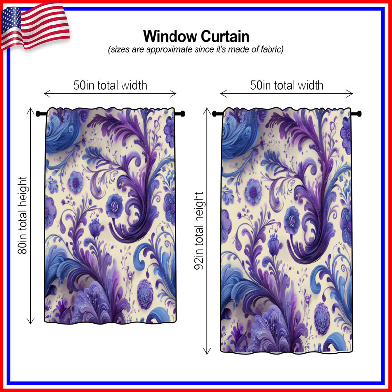 Rideaux bleus, voilages et voilages à motif floral bleu mauve - 1 panneau, 50" x 80" - 1 Panel, Transparent