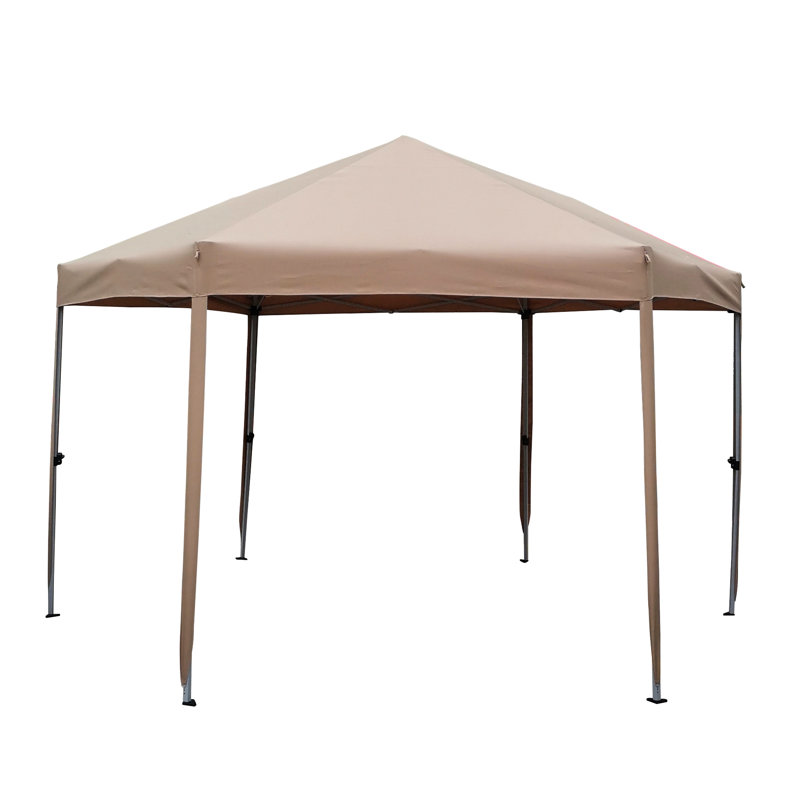 Outdoor Canopy Hexagonal Gazebo With Strong Steel Frame And Storage Bag Zippered Mesh Side Panels, Brown