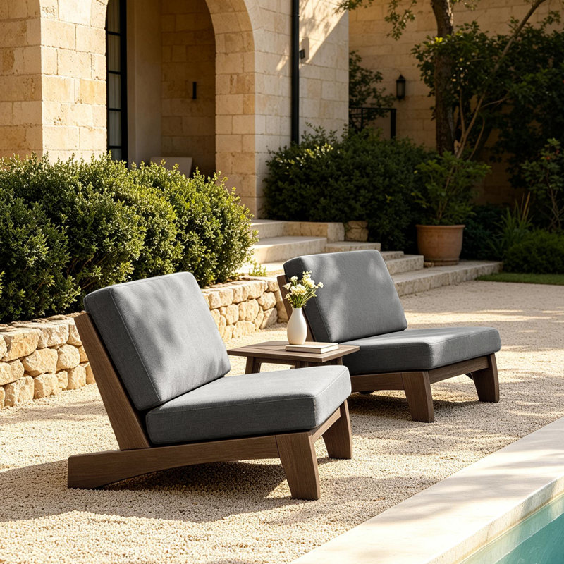 Polett Outdoor Conversation Set Solid Wood Group With Armless Chair And Side Table, Brown, Gray