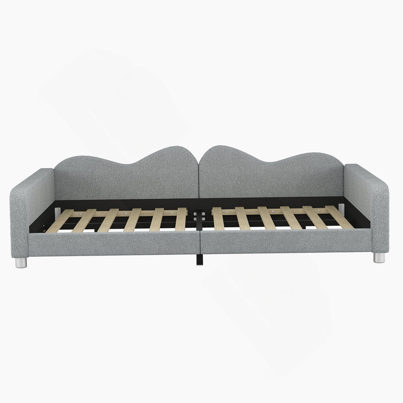 Full Size Upholstered Daybed, Sherpa Fabric Sofabed With Cloud-Shaped Backrest, Gray, Full/Double