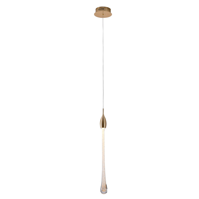 This Exquisite LED Pendant Is In A Gold Finish. The Frame Is Made Out Of Aluminum, And It Comes With A Dusted Clear Glass Accent. The LED Bulb Is Integrated Into The Frame. The Adjustable Cord Link Makes This Fixture Suitable For Most Ceiling Heights.
