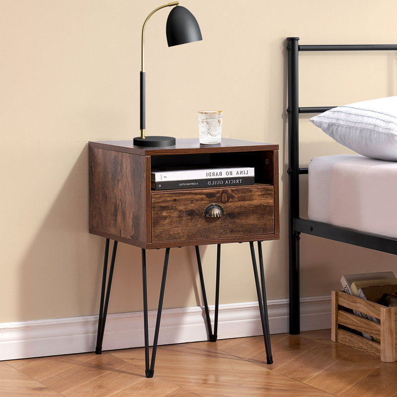 Kempst 23.7" H 1-Drawer Iron Nightstand, Brown