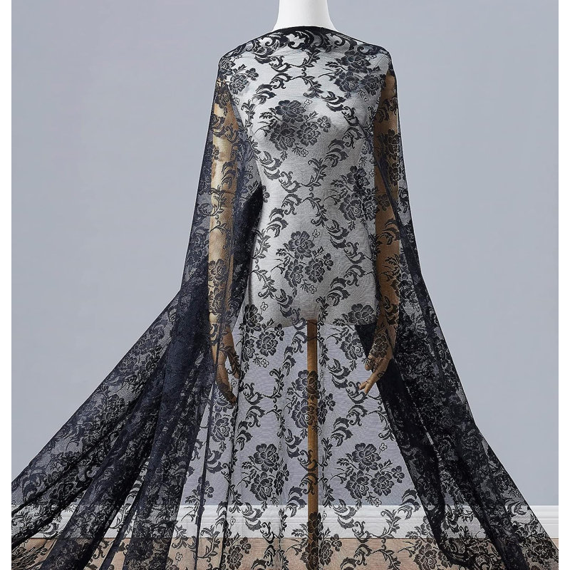 Tissu en dentelle, largeur de 60 pouces, 5 verges, Noir