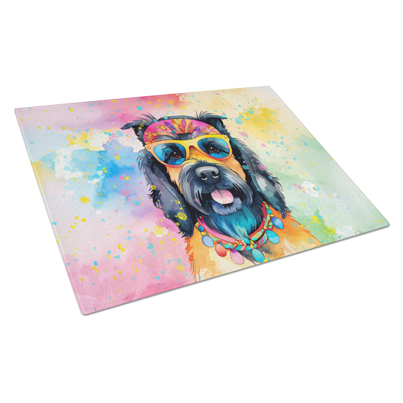 Scottish Terrier Hippie Dawg Glass Cutting Board Large