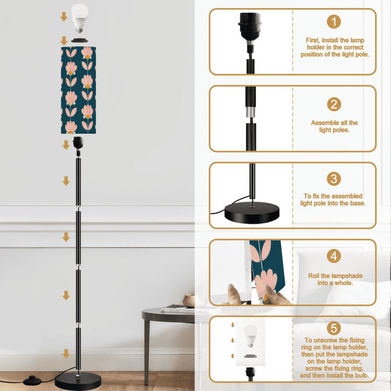 Lampe sur pied moderne à motifs géométriques abstraits sans soudure à motif de feuilles avec lampe à pied à intensité variable avec télécommande