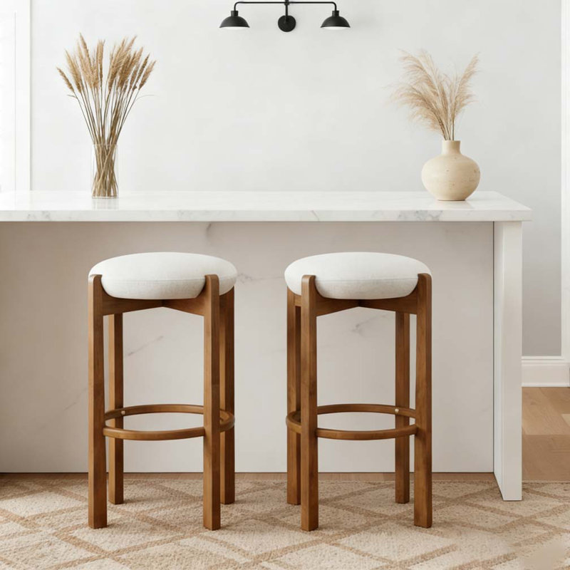 Tabouret de bar rembourré en bois, Noyer