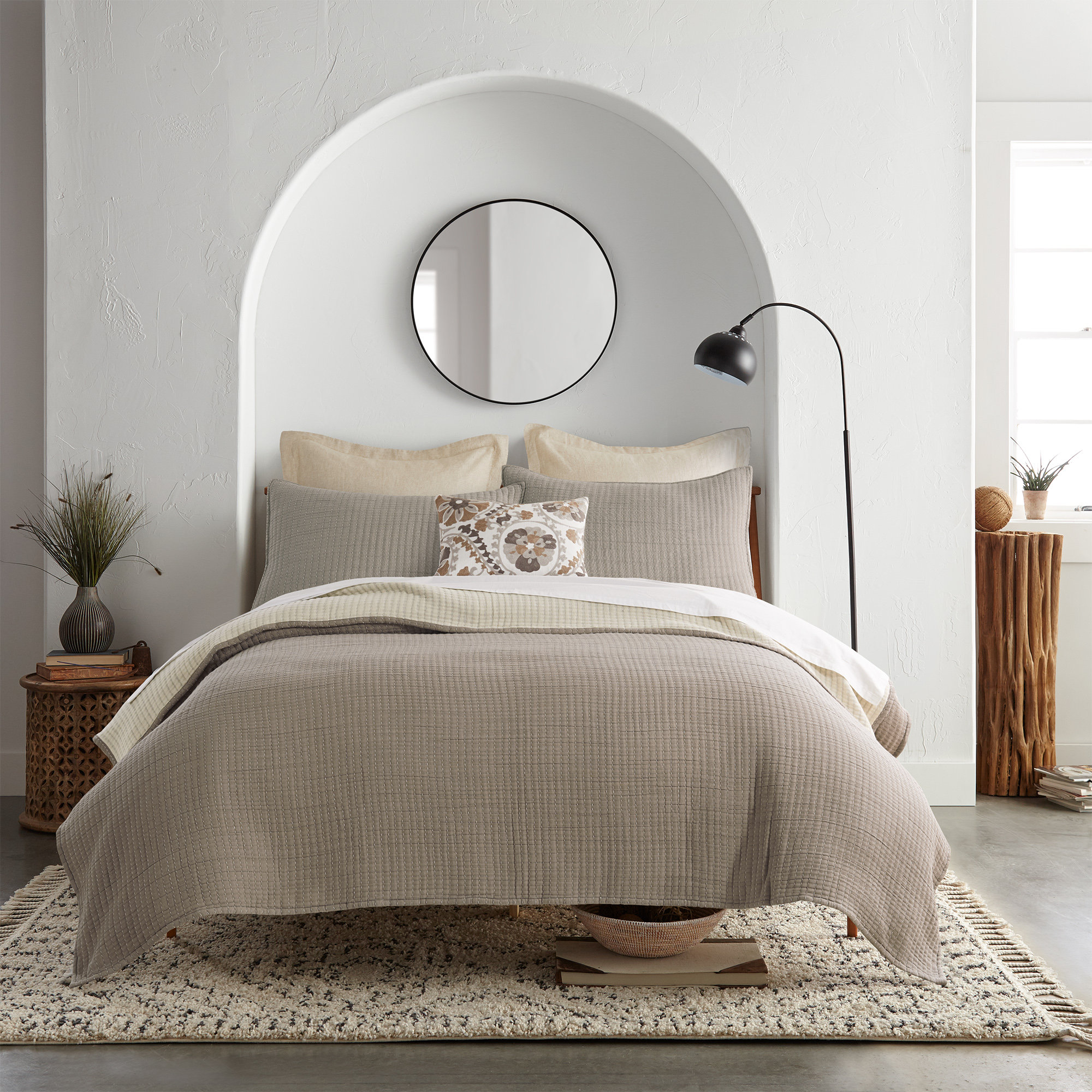 Caden Cotton Gauze Coverlet Set, Taupe, Full Coverlet / Bedspread + 2 Standard  Shams