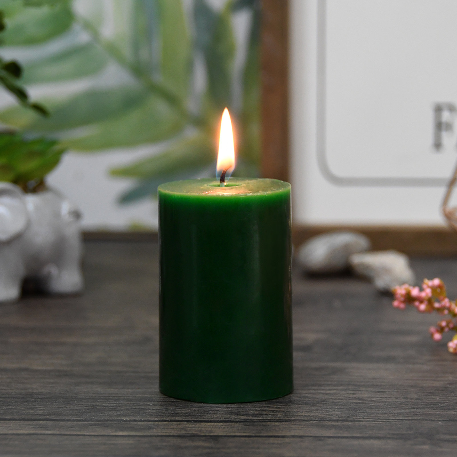 Oliva Unscented Pillar Candle, 1, 3" H x 2" W x 2" D, Hunter Green