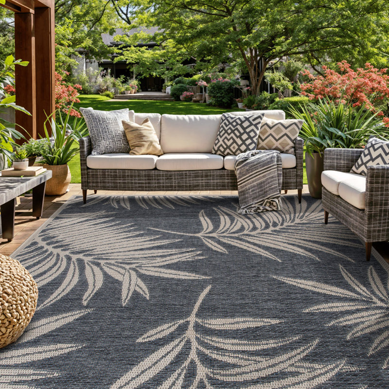 Dowd Floral Blue/Gray/Ivory Indoor/Outdoor Area Rug, Rectangle 7'10" x 10'