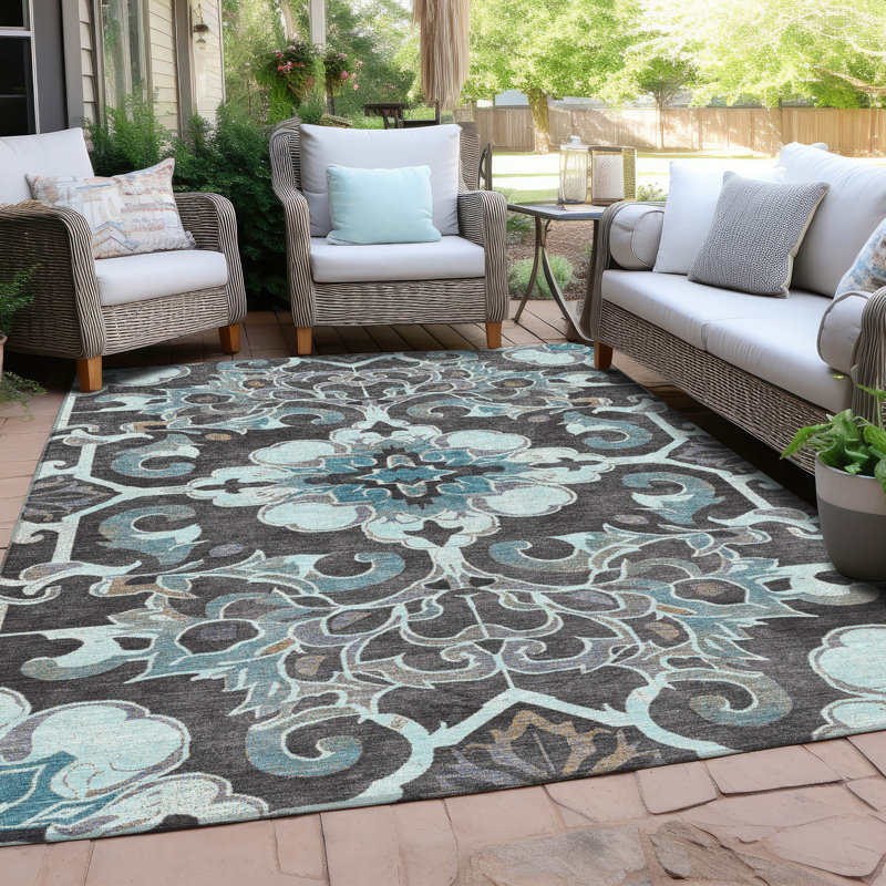 Machine Washable Indoor/Outdoor Xhevrie Teal Rug, Rectangle 5 pi x 7 pi 6 po