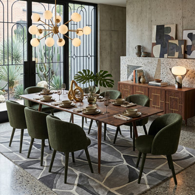 Modern 95" Extendable Dining Table Set with 8 Upholstered Arm Dining Chairs