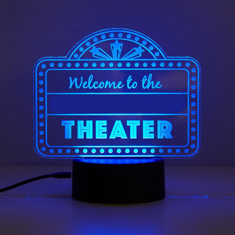 Home Family Theather LED Night Light with Custom Name Laser Engraved on Acrylic Design Insert
