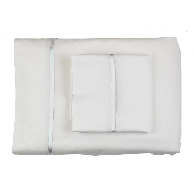 Silk Trim Sheet Set, Queen Sheet Set with 2 Pillowcases, White