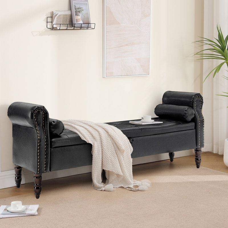 Corbijn Upholstered Storage Bench, Black, 26.4"H x 66.9"W x 19.7"D