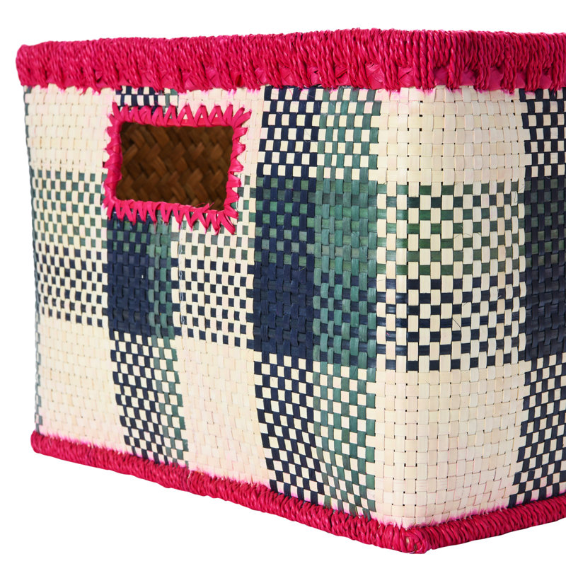 Paniers en ruppie maritime tissés à la main avec motif à carreaux et bordure fuchsia