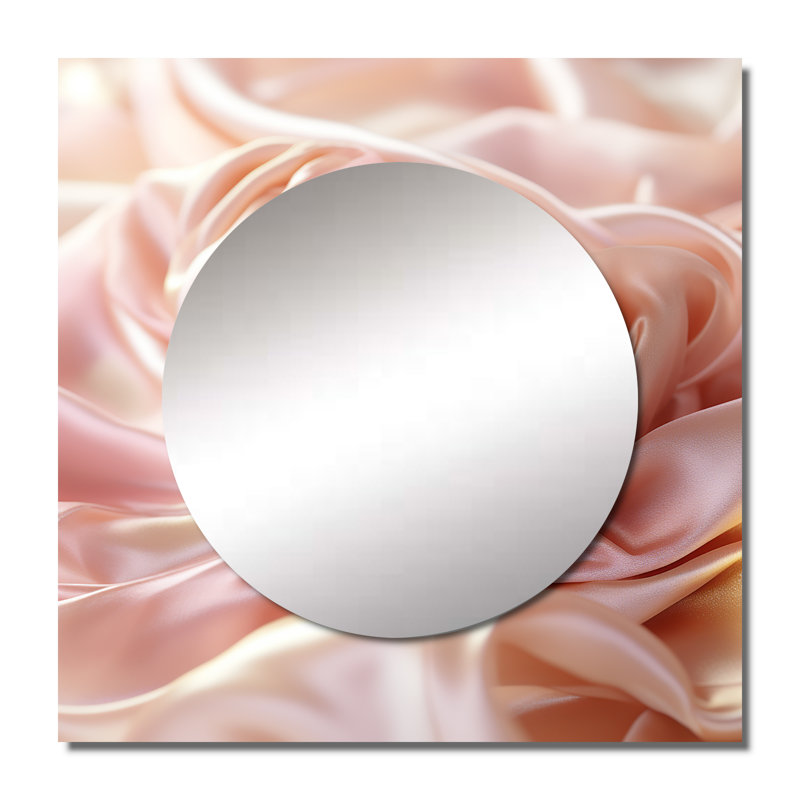 Gentle rose lisse tissu vague - grand miroir carré abstrait à encre liquide pour décoration murale, 29 po x 29 po