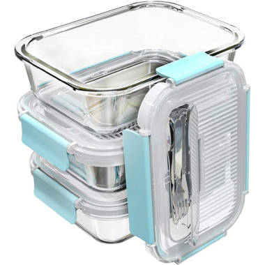 Crystalia Double Compartment Glass Food Container with Glass Lid