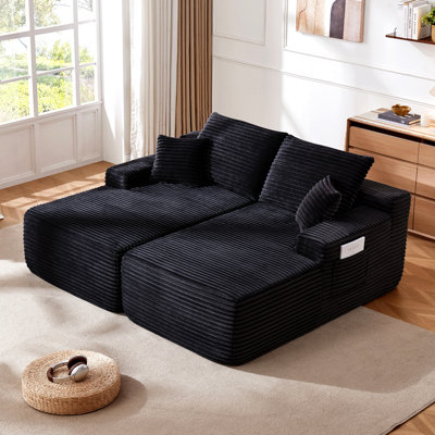 Canapé d'angle Cloud de 193 cm (76 po), méridienne en L avec méridienne en R, assise profonde et confortable, canapé deux places pour salon moderne (tissu duveteux), sans porte-gobelet