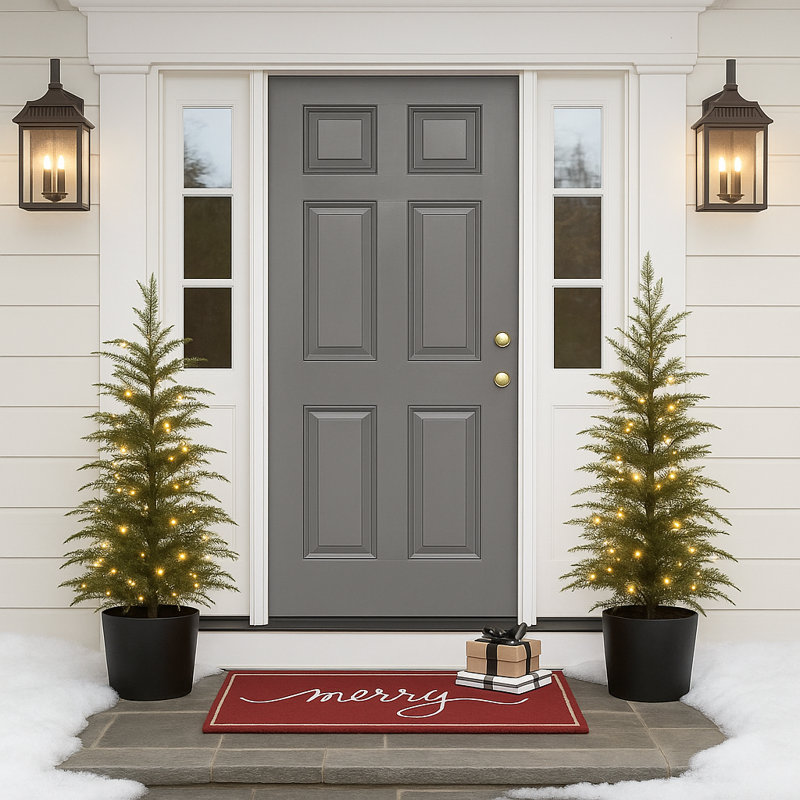 Ensemble de 3 pi de 2 arbres de Noël en pot pré-éclairés, lumières DEL à piles, pot en résine, 3'