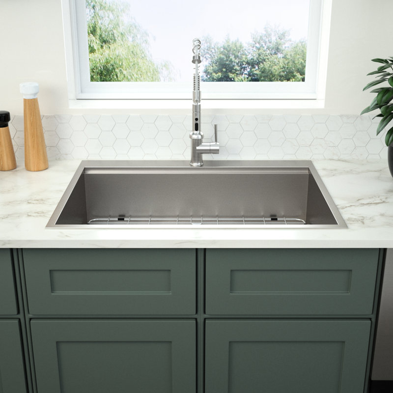 30" Drop In Kitchen Sink With Ledge To Enhance Space - 18 Gauge Stainless Steel Workstation For More