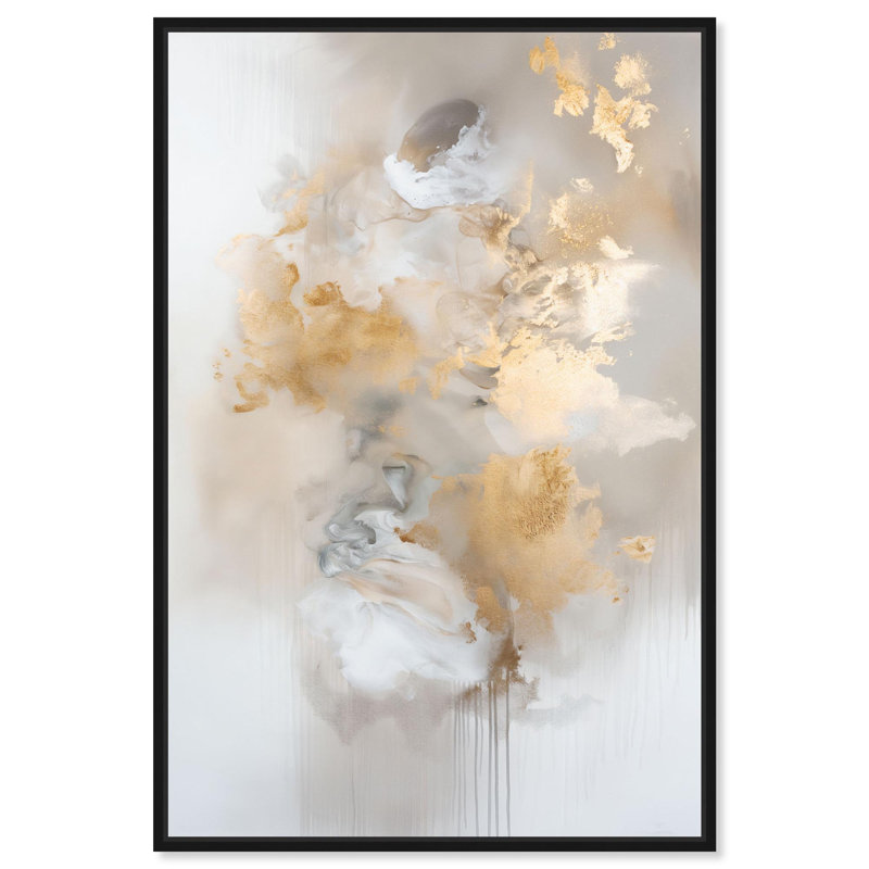 «Golden Veil on Cream Boho Decor» par Art Remedy, H 16 po x l 24 po, Structure noire