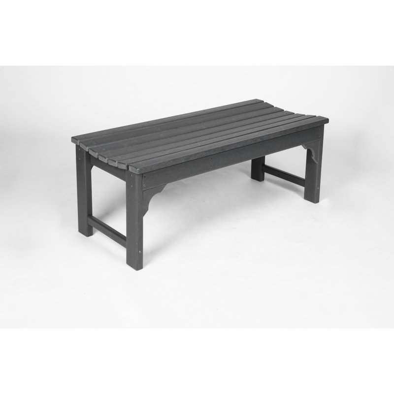 Backless HDPE Adirondack Bench With Wood Texture, Poly Lumber Seat For Patio, Backyard, Balcony, All Weather Resistant With UV Protection, Gray