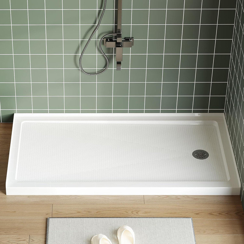 Bac de douche en PVC acrylique avec surface antidérapante, base de rétention d'eau à 3 côtés et options de drain pour la salle de bain en alcôve