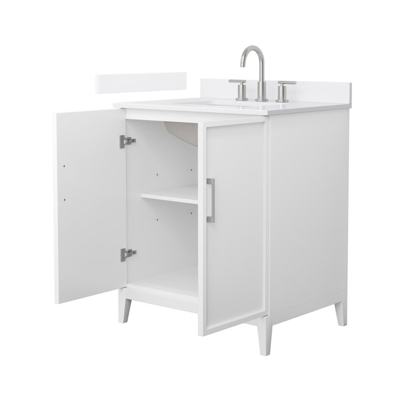 Elan 30'' Single Bathroom Vanity with Quartz Top, White, Brushed Nickel, 8" Center
