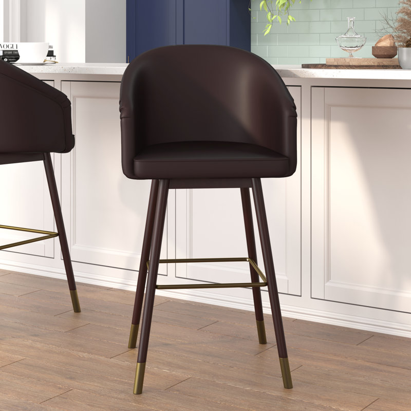 Tabouret de bar à dossier moyen de qualité commerciale avec pieds en bois de hêtre et dossier courbé, Brun, 1, 30"